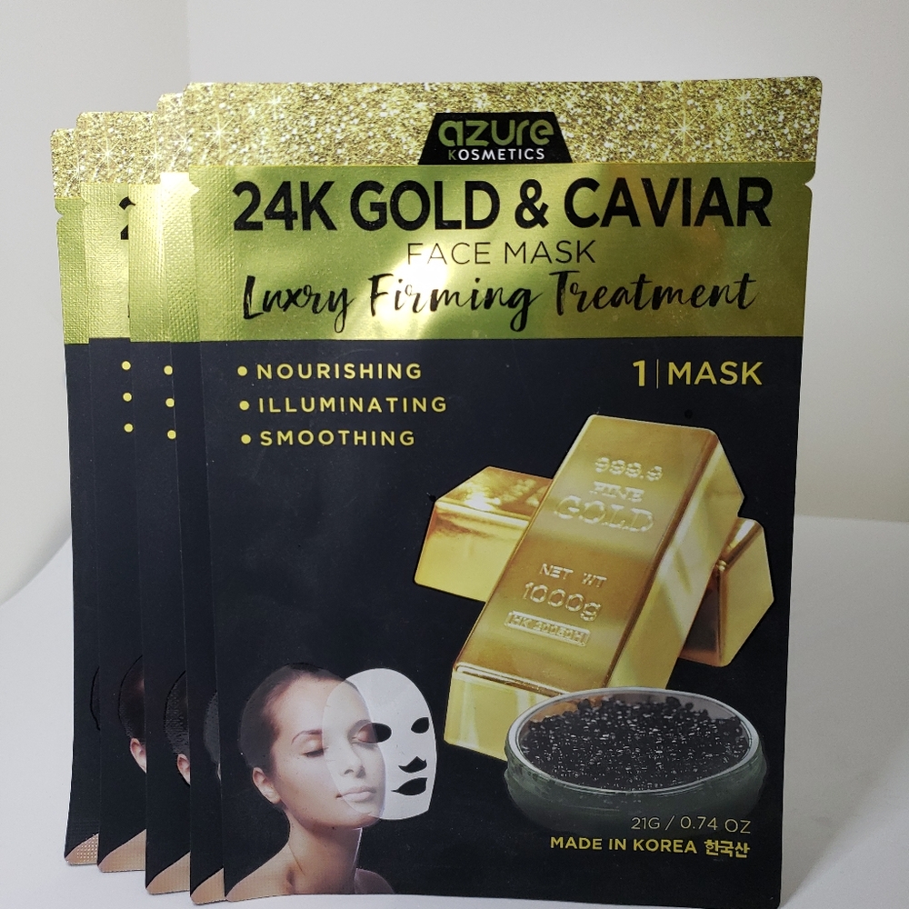 Azure Cosmetics 24K Gold & Caviar Sheet Masks 5 pk